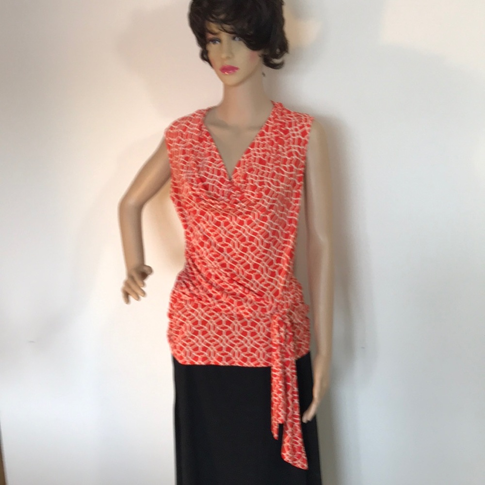 Sleeveless Orange Patterned Blouse